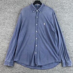 Ralph Lauren Button Down Shirt Mens XL Blue Featherweight Mesh Cotton Pony